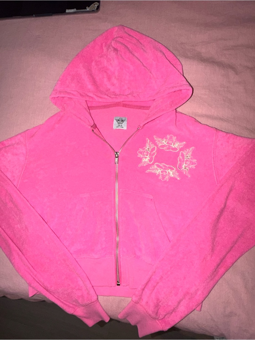 Boys Lie Hot Pink Zip-Up Hoodie with Embroidery